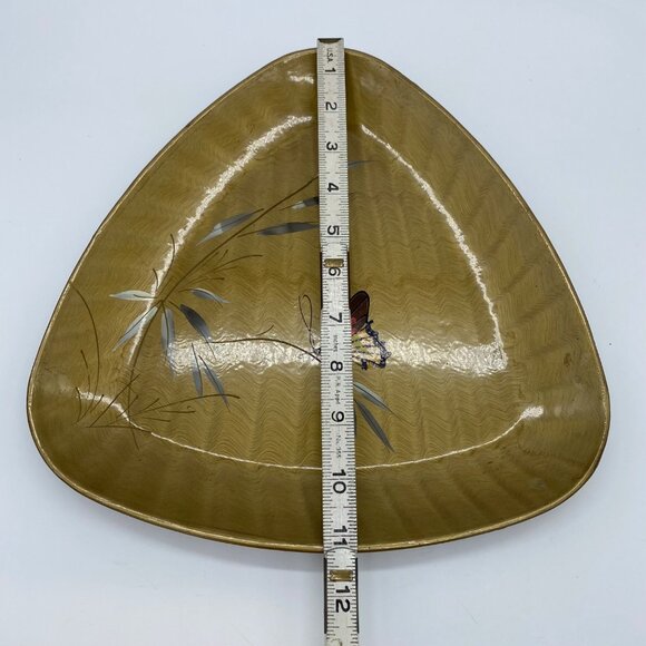 Vintage Japanese Lacquerware Gold Triangle Tray With Bamboo & Butterfly Design - Picture 13 of 14